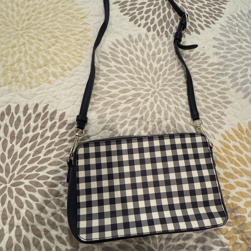 Draper James Black and Cream Checkered Crossbody Bag